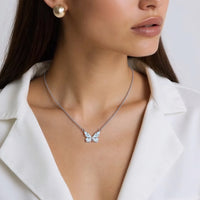 Blue Luminous Butterfly Necklace Bracelet Dainty Butterfly Pendant Necklace Silver Jewellery Set for Lover Friend