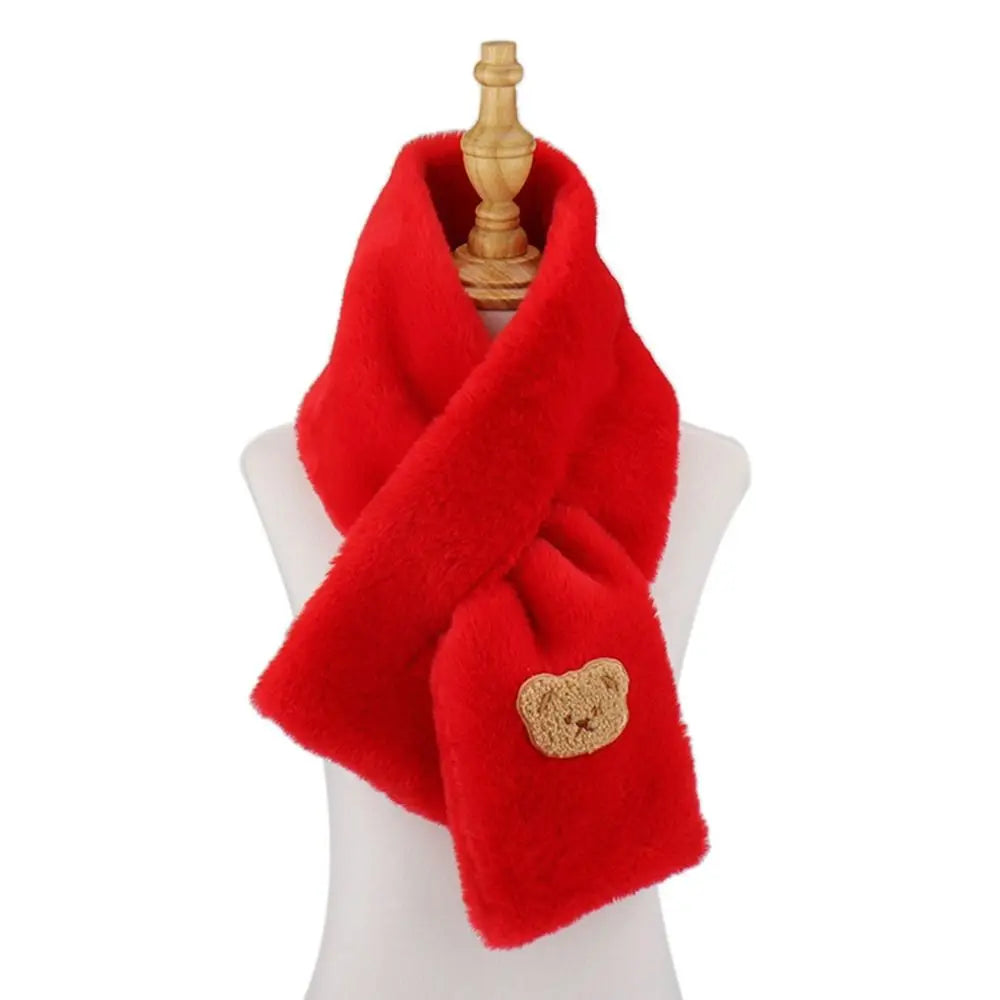 Winter Women Plush Scarf Soft Faux Rabbit Fur Snood Scarves Solid Color Neck Collar Cartoon Bear Girl Neckerchief Warmer Stuff