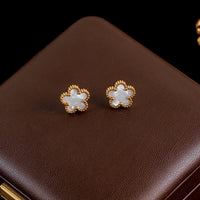 Stainless Steel White Plum Blossom Plant Leaf Flower Set Reversible Necklace Earrings Bracelet Women Clover Jewelry