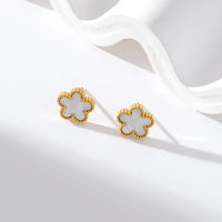 Stainless Steel White Plum Blossom Plant Leaf Flower Set Reversible Necklace Earrings Bracelet Women Clover Jewelry