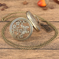 Exquisite Vintage Bronze Hollow Butterfly With Birdcage Pendant Quartz Pocket Watch with Necklace Chain Gift Men Women Clock