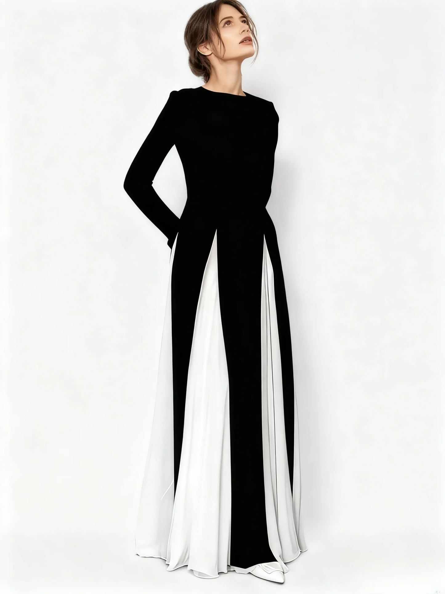 Womens Sexy Long Sleeve O Neck Colorblock A-Line Party Clubwear Long Dress