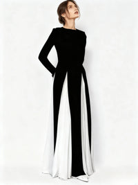 Womens Sexy Long Sleeve O Neck Colorblock A-Line Party Clubwear Long Dress