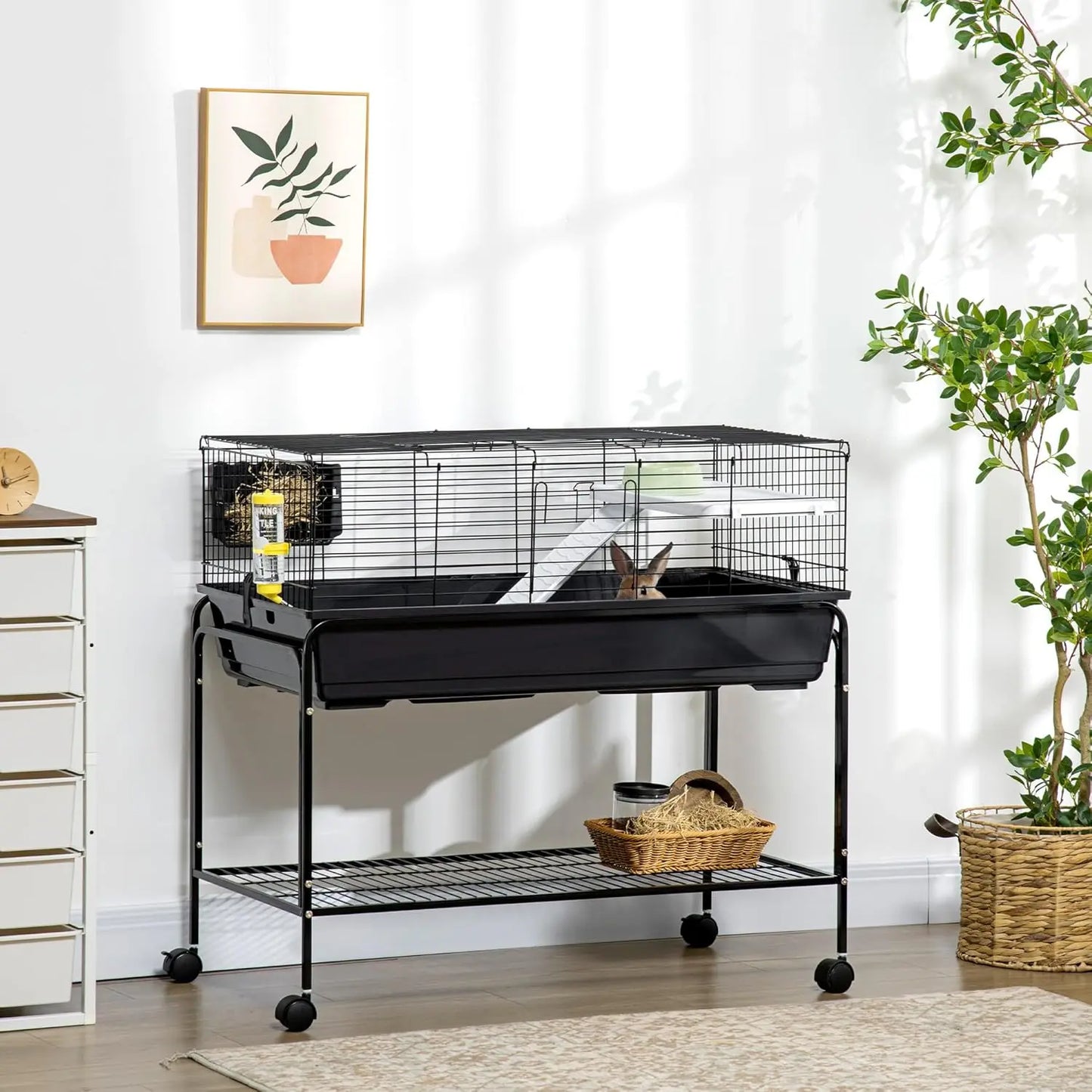 Two-Story Small Animal Cage Removable from Stand, Guinea Pig Cage with Shelf & Wheels, Pet Habitat for Hedgehog,, Customized