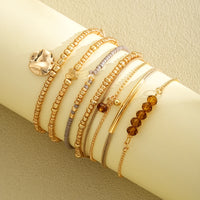 7Pcs/Set Bohemian Heart Beads Bracelets For Women Elegant Crystal Round Pendant Elastic Bracelets Set Fashion Party Jewelry Gift