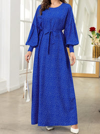 Elegant Moroccan Style Maxi Dress with Geometric Pattern Flowy Bell Sleeves and Flattering V-Neckline for Women