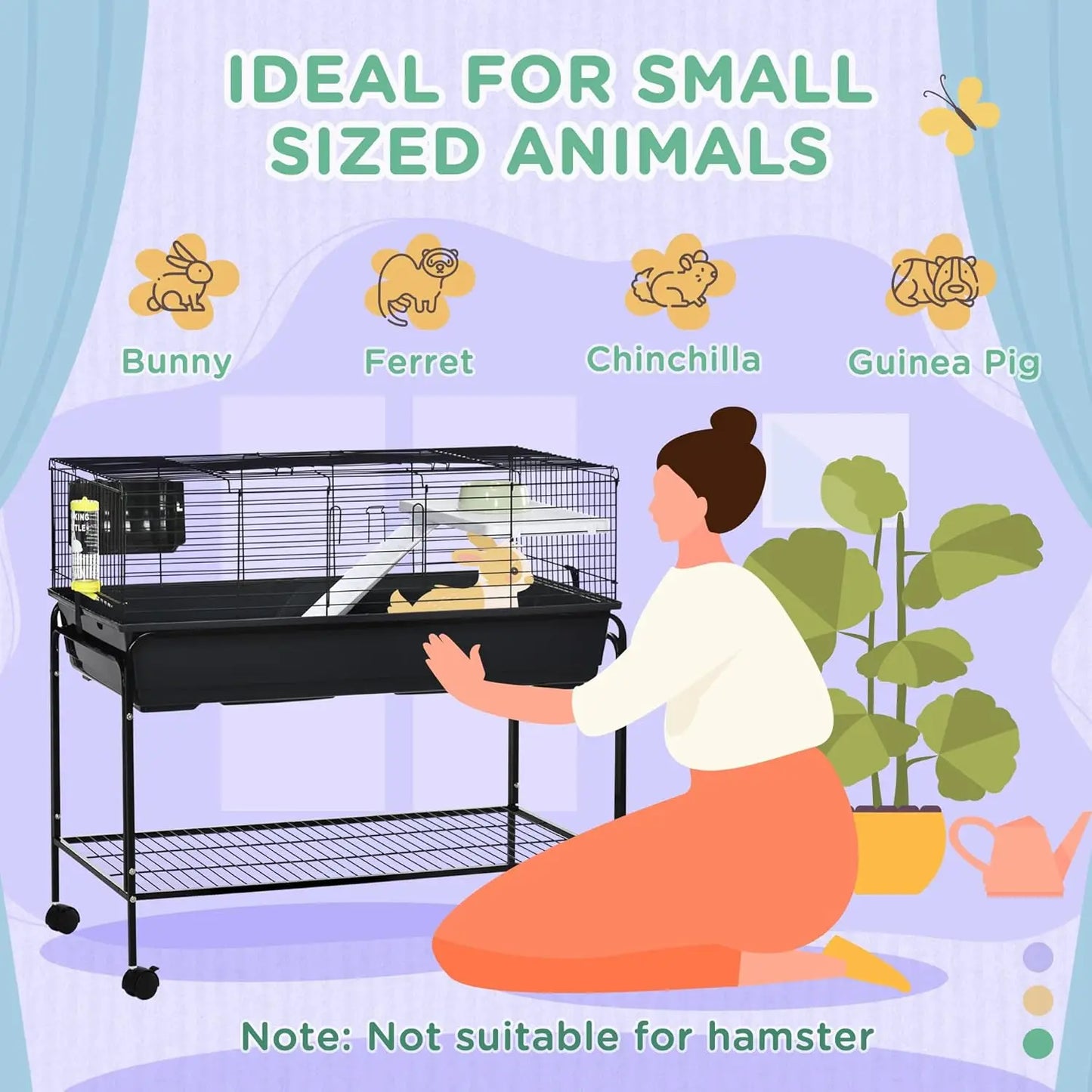 Two-Story Small Animal Cage Removable from Stand, Guinea Pig Cage with Shelf & Wheels, Pet Habitat for Hedgehog,, Customized