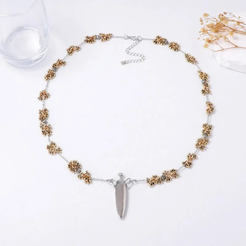 ZA Light Luxury Cold Wind Alloy Water Drop Pendant Unique Flower Chain Necklace Autumn and Winter Women's Models