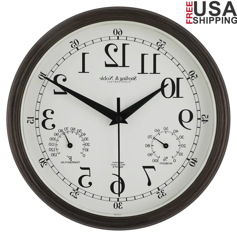 8.75 Inch Antique Bronze Indoor Outdoor Wall Clock with Thermometer Hygrometer Lightweight Durable Quartz Movement Analog Clock