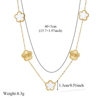 Stainless Steel White Plum Blossom Plant Leaf Flower Set Reversible Necklace Earrings Bracelet Women Clover Jewelry