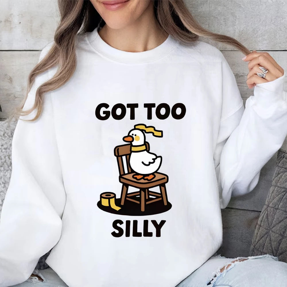 Got Too Silly Goose Graphic Cartoon Sweatshirt Urban Style Long Sleeve Streetwear Round Neck Top Sweater Boho Sweatshirt
