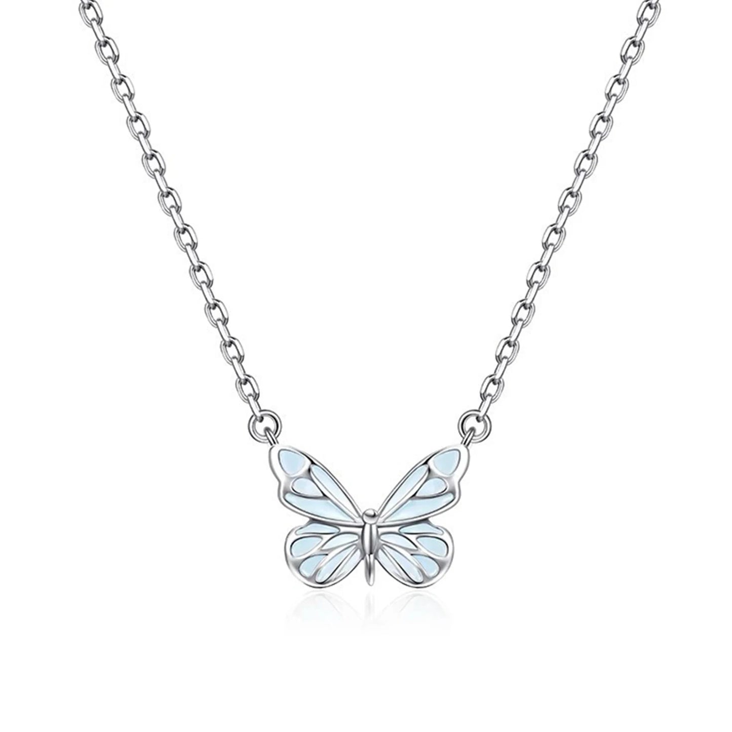 Blue Luminous Butterfly Necklace Bracelet Dainty Butterfly Pendant Necklace Silver Jewellery Set for Lover Friend