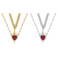 Heart and Sword Couples Necklace Heart Zirconia Chain Trendy Matching Sword Through Heart Necklace Set