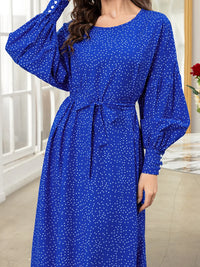 Elegant Moroccan Style Maxi Dress with Geometric Pattern Flowy Bell Sleeves and Flattering V-Neckline for Women