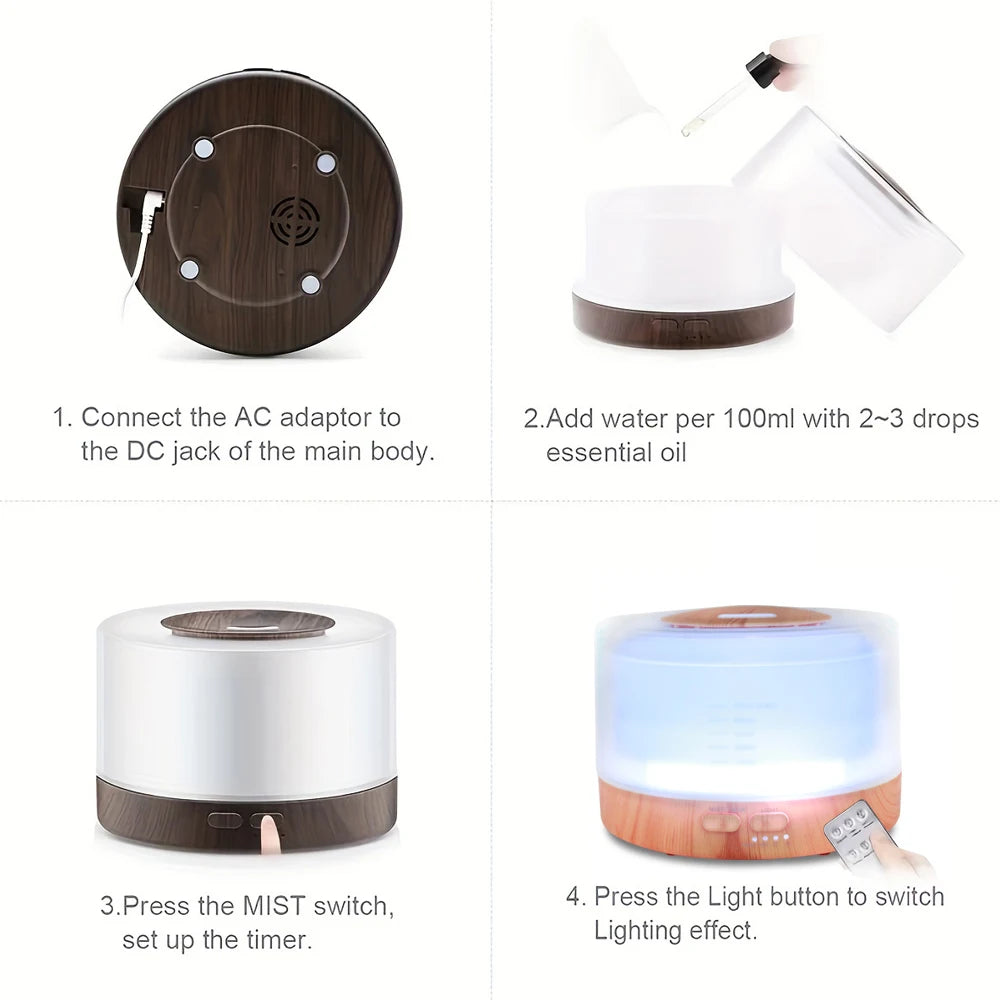 500ml Aromatherapy Essential Oil Diffuser Set with 6 Therapeutic Oils, 7 Color Changing LED Lights, Ultrasonic Cool Mist, Auto S