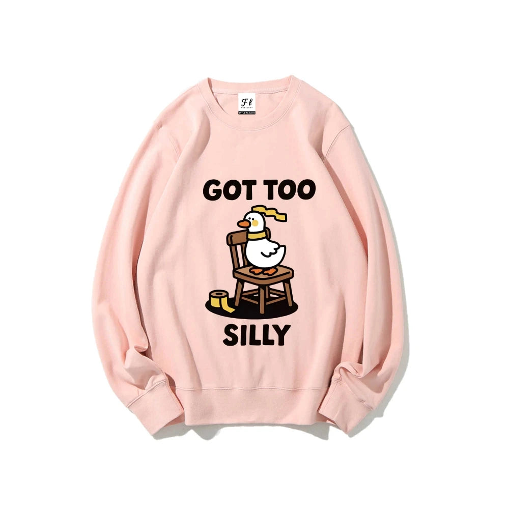 Got Too Silly Goose Graphic Cartoon Sweatshirt Urban Style Long Sleeve Streetwear Round Neck Top Sweater Boho Sweatshirt