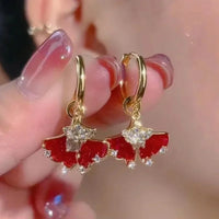 Fashion Rhinestone Red Maple Leaf Earrings For Women Autumn and Winter Crystal Zircon Tassel Earrings Wedding Party Jewelry Gift