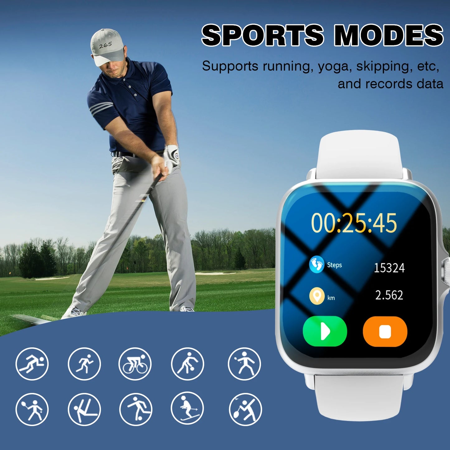New Smart Watch, Wireless Calling, Message Reminder, Multiple Sports Modes, 1.83-Inch Full Touch Screen, Unisex