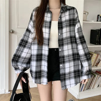 Versatile Button Trendy Outerwear 2026 Thickened Woolen Plaid Shirt Women Loose Mid-Length Autumn Winter New Blouse