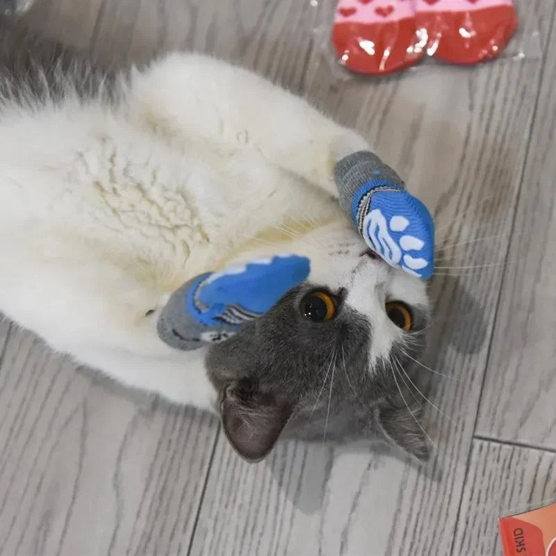 4Pcs Winter Pet Dog Socks Anti Slip Warm Knit Tiger Design Paw Protector Booties for Cats Dogs Indoor Outdoor Xmas Gift Dog Sock
