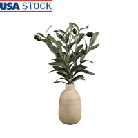 15 Inch Artificial Olive Potted Plant in Wood Finish Vase Home Office Decor Tabletop Accent Piece Realistic Foliage