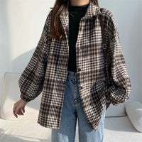 Versatile Button Trendy Outerwear 2026 Thickened Woolen Plaid Shirt Women Loose Mid-Length Autumn Winter New Blouse