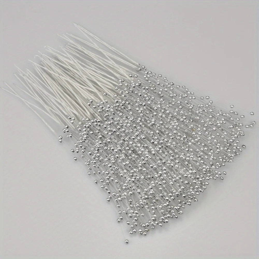 100Pcs/ Bag String Pearl Stick 4mm Pearl Flower Stem Wedding Pearl Bride Bouquet Party Decoration Flower Bead String