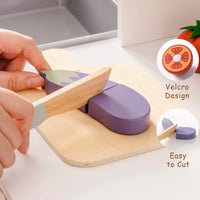 ROBUD Wooden Pretend Play Food Set Cutting Toy Food Play Kitchen Accessories Toy Food with Storage Bag Toys Gifts for Girls Boys