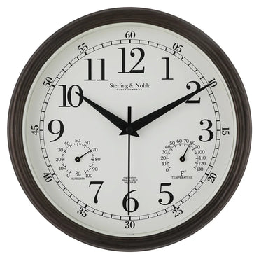 8.75 Inch Antique Bronze Indoor Outdoor Wall Clock with Thermometer Hygrometer Lightweight Durable Quartz Movement Analog Clock