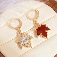 Fashion Rhinestone Red Maple Leaf Earrings For Women Autumn and Winter Crystal Zircon Tassel Earrings Wedding Party Jewelry Gift