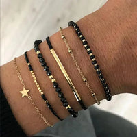 7Pcs/Set Bohemian Heart Beads Bracelets For Women Elegant Crystal Round Pendant Elastic Bracelets Set Fashion Party Jewelry Gift