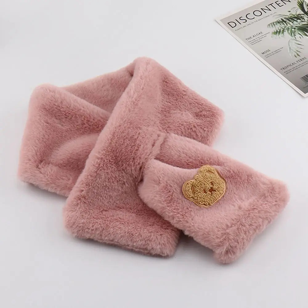 Winter Women Plush Scarf Soft Faux Rabbit Fur Snood Scarves Solid Color Neck Collar Cartoon Bear Girl Neckerchief Warmer Stuff