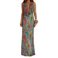 Elegant Floral Print Sleeveless Maxi Dress with V-Neckline and Open Back Design for Summer Parties and Events