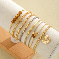 7Pcs/Set Bohemian Heart Beads Bracelets For Women Elegant Crystal Round Pendant Elastic Bracelets Set Fashion Party Jewelry Gift