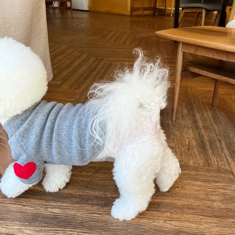 Winter Dog Shirt Heart-shaped Patch Embroidery Sweatshirt Chihuahua Breathable Warm Shirt Puppy Outdoor Clothes Pet Supplies