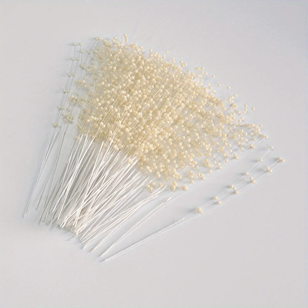 100Pcs/ Bag String Pearl Stick 4mm Pearl Flower Stem Wedding Pearl Bride Bouquet Party Decoration Flower Bead String