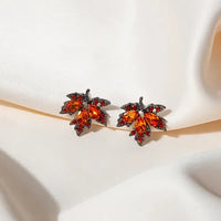 Fashion Rhinestone Red Maple Leaf Earrings For Women Autumn and Winter Crystal Zircon Tassel Earrings Wedding Party Jewelry Gift