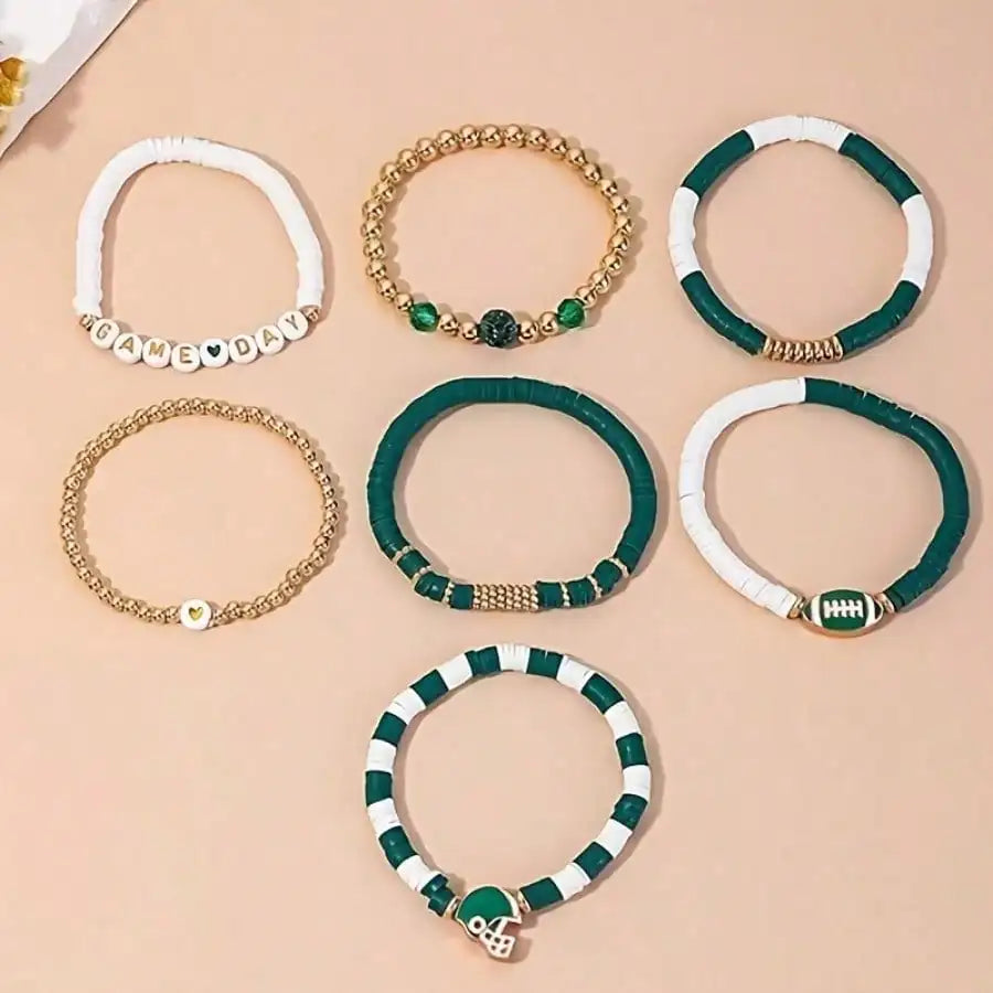 Low allergy football bead stackable bracelet set, perfect for daily wear and gatherings in autumn and winter, girlfriend gift