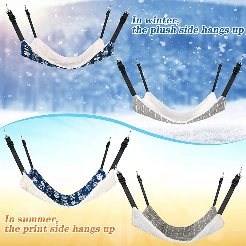 Cat Hanging Hammock with Adjustable Straps Double-Sided Pet Cage Hammock Hanging Bed Resting Sleepy Pad for Small Animals Pets
