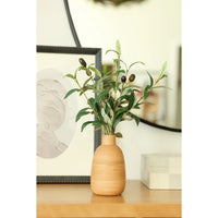 15 Inch Artificial Olive Potted Plant in Wood Finish Vase Home Office Decor Tabletop Accent Piece Realistic Foliage