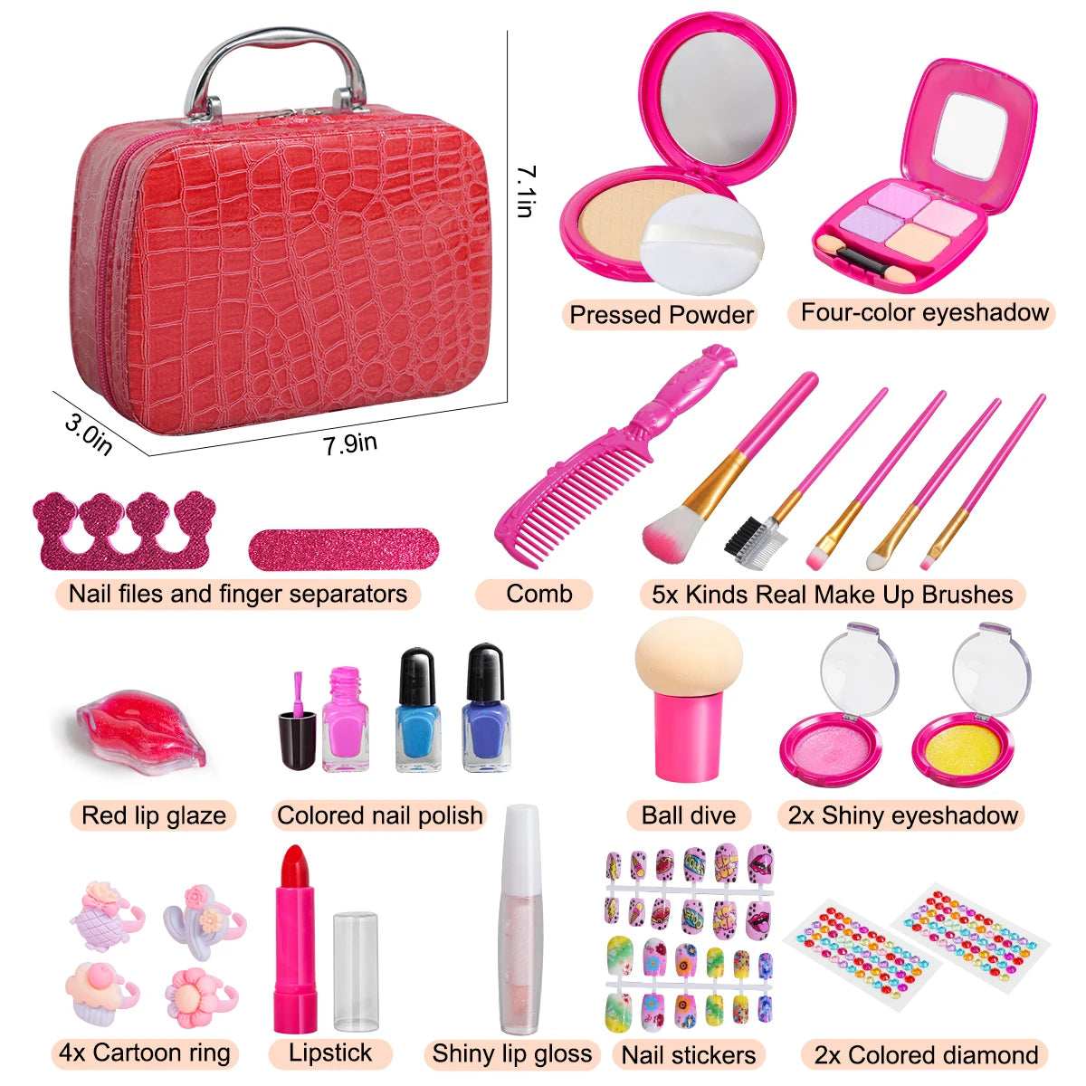 Kids Washable Makeup Kit for Girls - 28 PCS Real Makeup Set for Toddlers Children Princess Dress Up Toys for 3-12 Year Old Girls