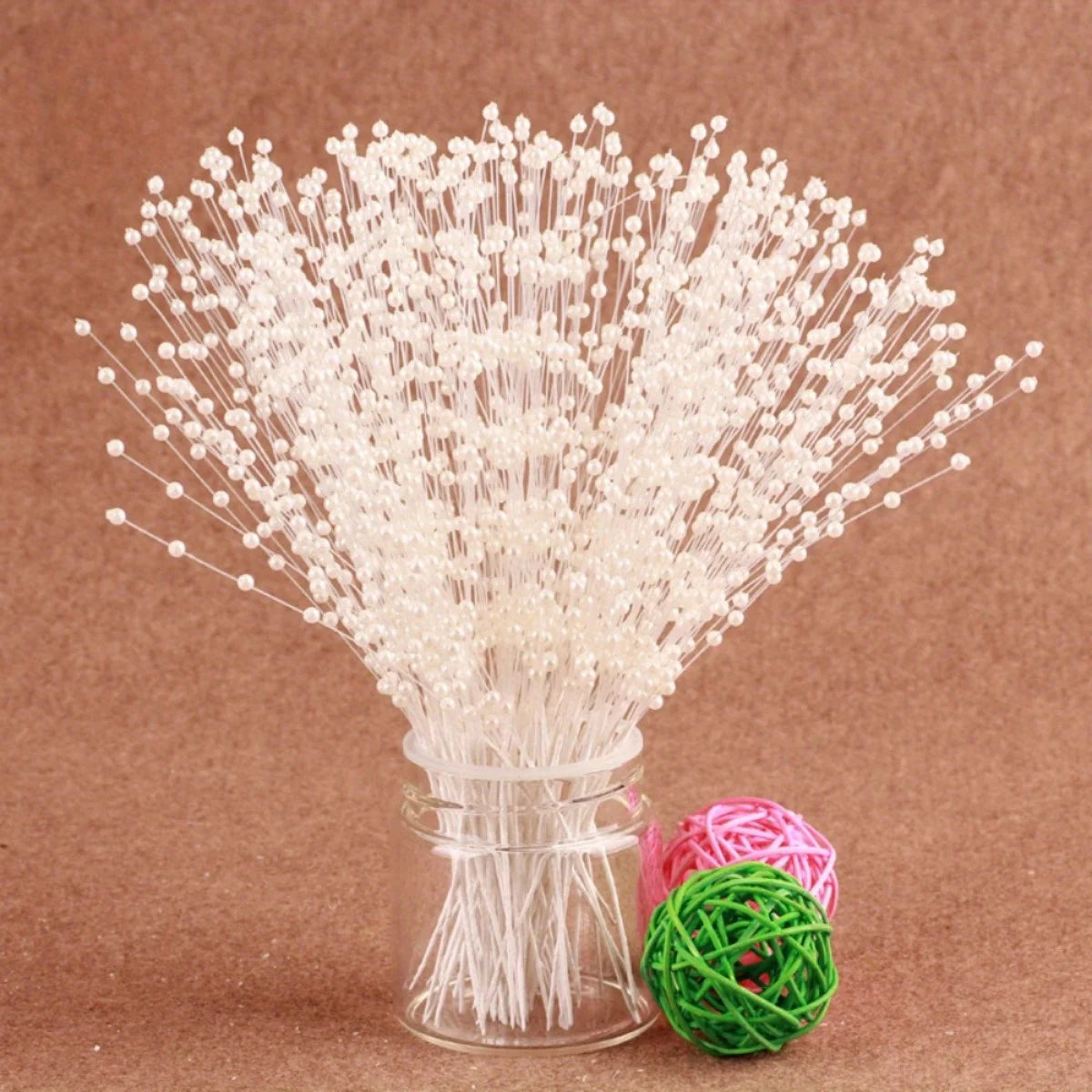 100Pcs/ Bag String Pearl Stick 4mm Pearl Flower Stem Wedding Pearl Bride Bouquet Party Decoration Flower Bead String